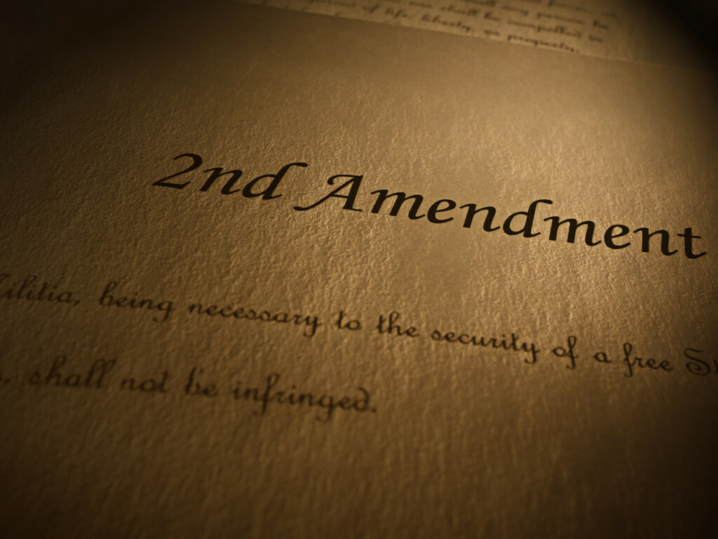 Second Amendment to the US Constitution text on parchment paper